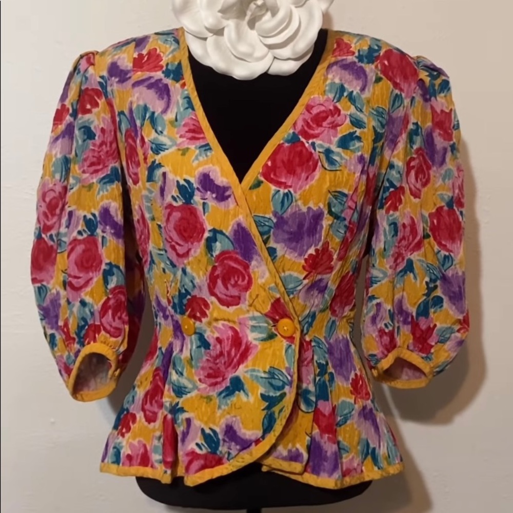Vintage peplum multicolored, floral blouse